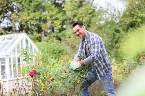 Insured gardening service carrying out outdoor work with care